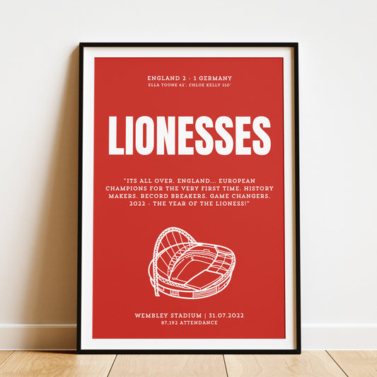 Lionesses “European Champions” Print | UNFRAMED