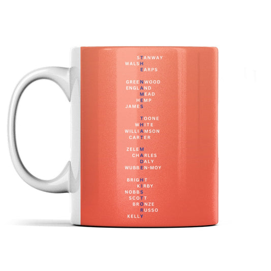 “The Names That Made History” Orange mug
