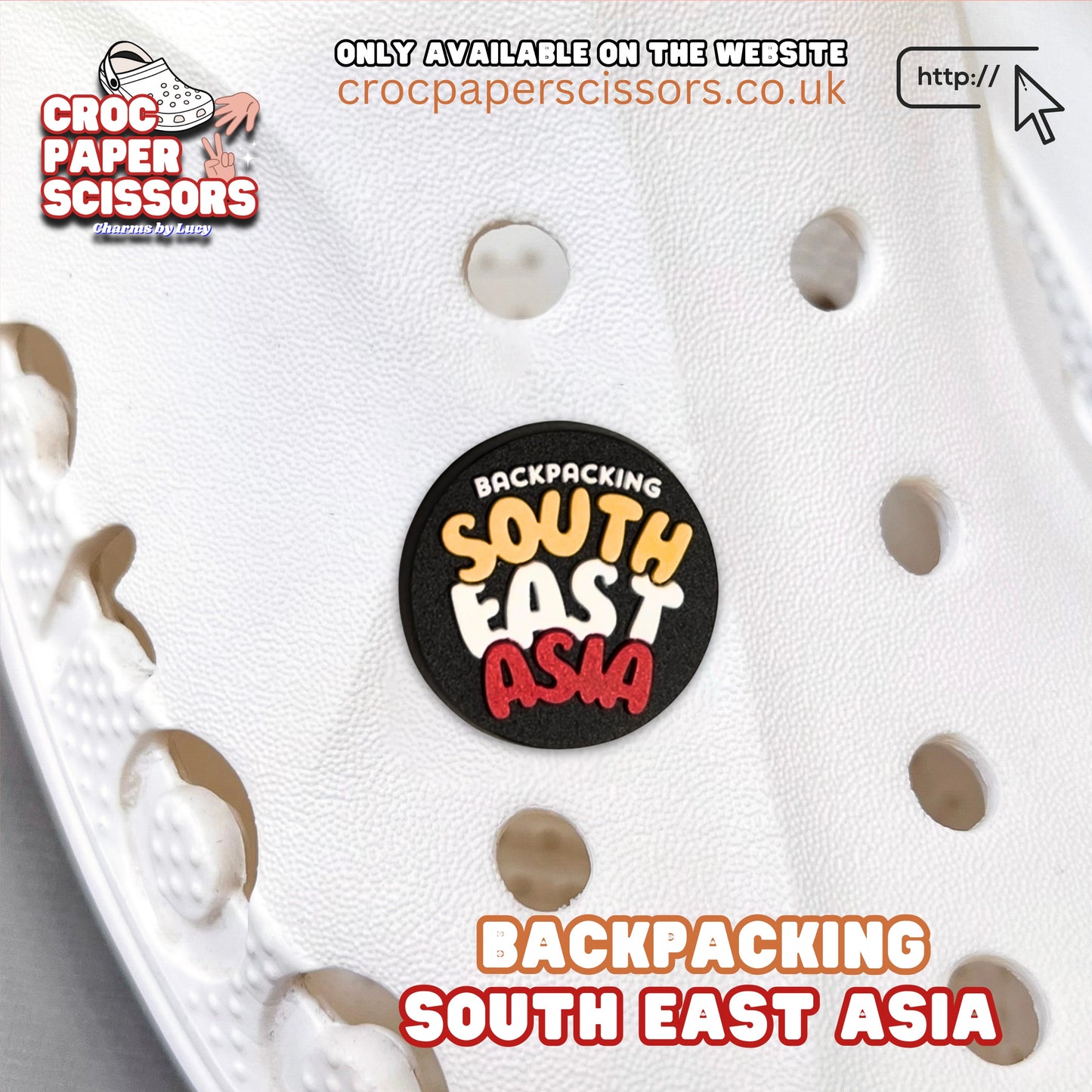 “Backpacking South East Asia” Croc Charm and Iron-on Patch
