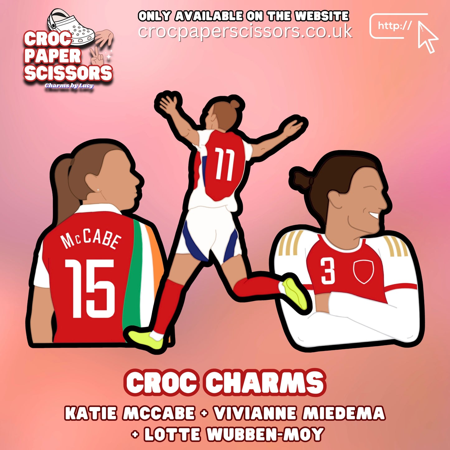 Arsenal Women Shoe Croc Charms (McCabe, Miedema + Lotte)