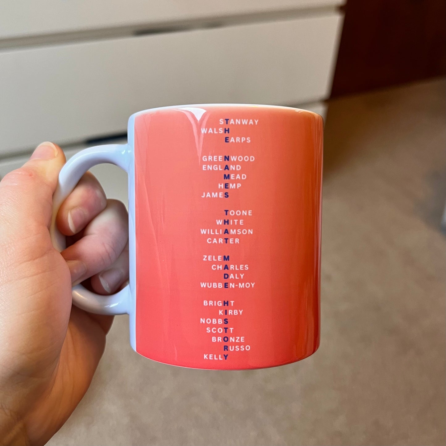 “The Names That Made History” Orange mug